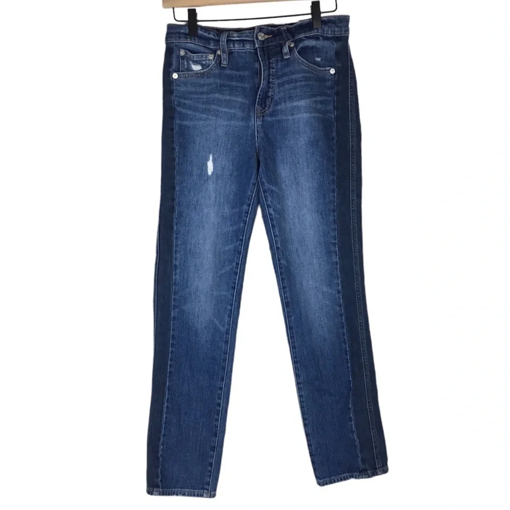J CREW Jeans Vintage Straight Leg High Rise Two Tone Sides Stretch Denim Size 26